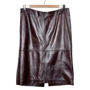 Chocolate Brown Lambskin Leather Pencil Skirt Womens Size 10 Talbots Minimalist